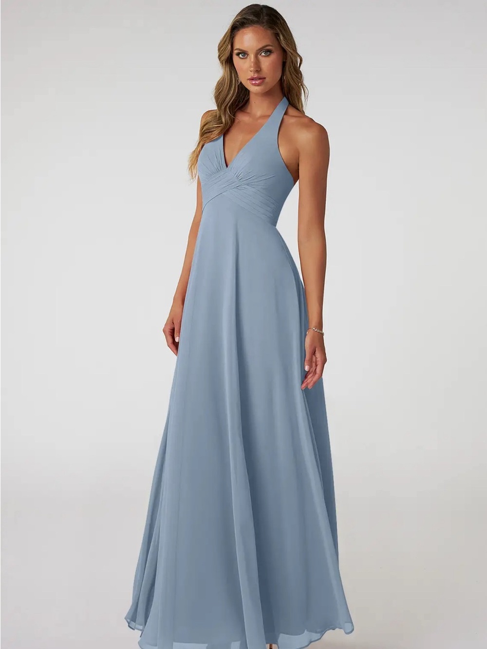 Azazie Dusty Blue A-Line V-Neck Chiffon Dress